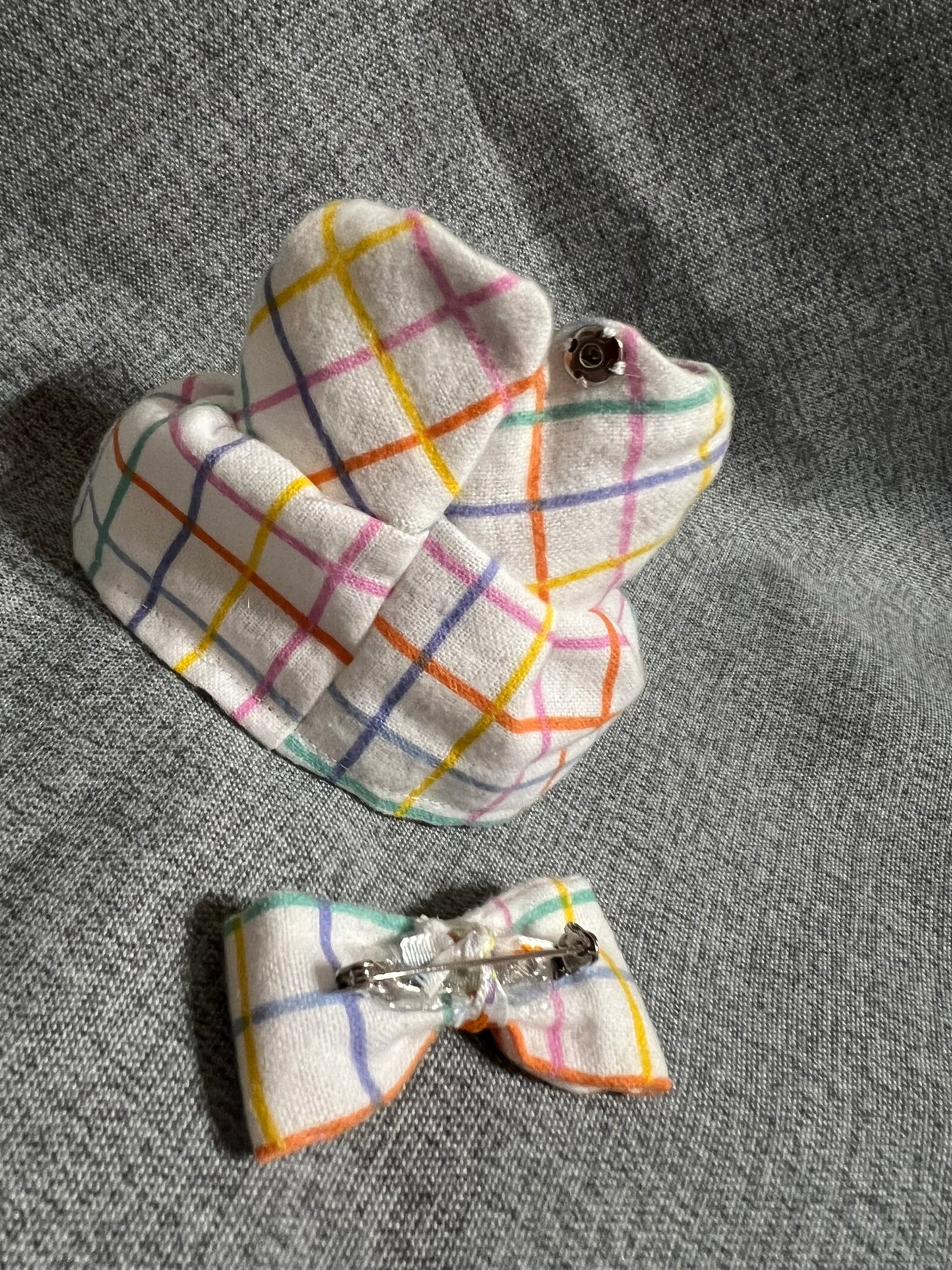 Plaid Dress and Matching Bow for 17cm Doll