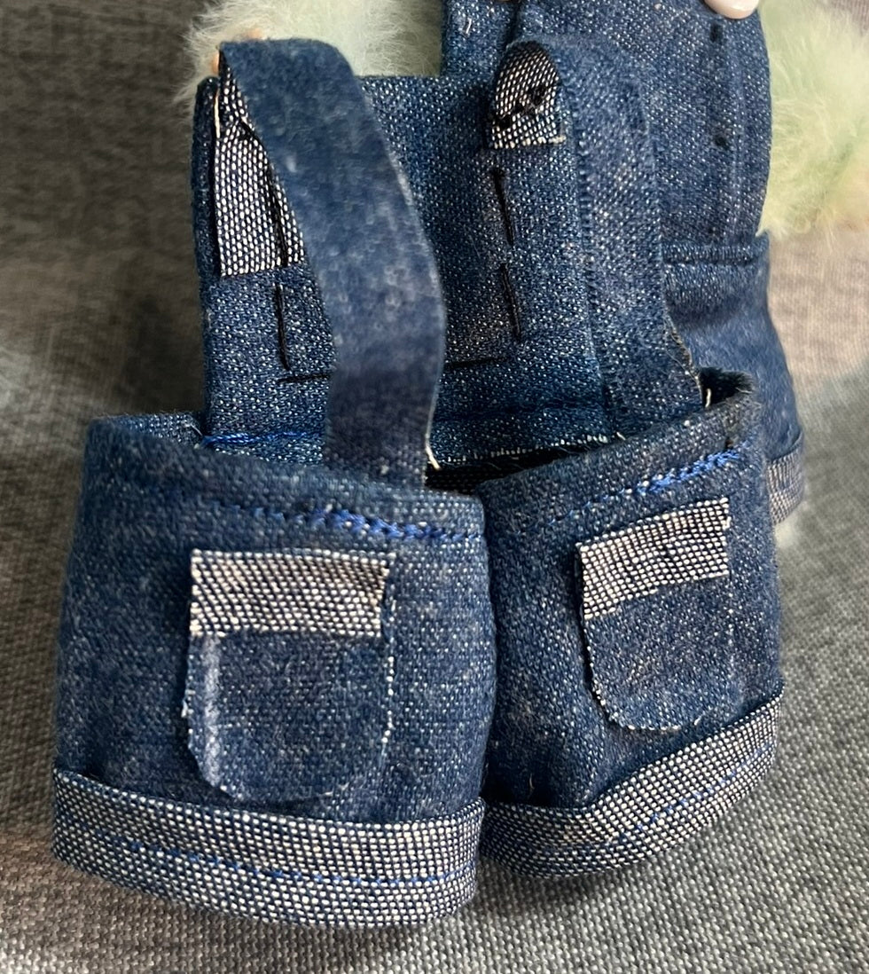 Denim Overalls With Fraying and Back Pockets for 17cm Doll
