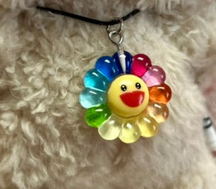 Black Nylon String Necklace with Smiley Face Flower Pendant for 17cm Doll