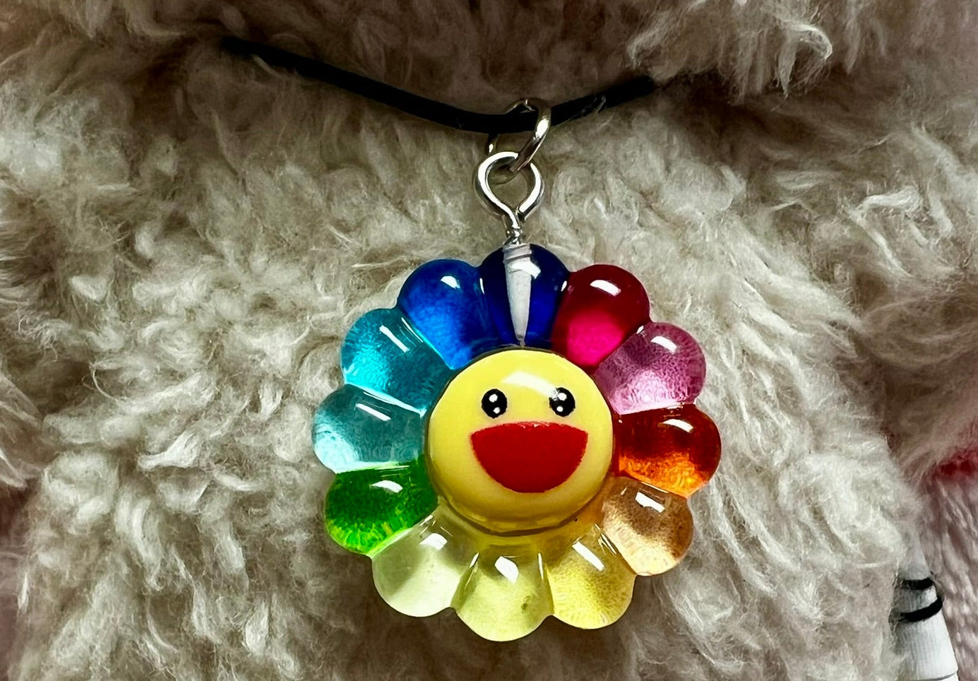 Black Nylon String Necklace with Smiley Face Flower Pendant for 17cm Doll