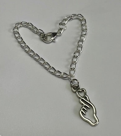 Silver Chain Necklace with Heart Hand Pendant for 17cm Doll