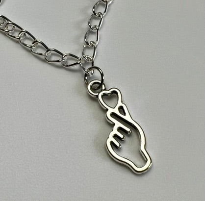 Silver Chain Necklace with Heart Hand Pendant for 17cm Doll