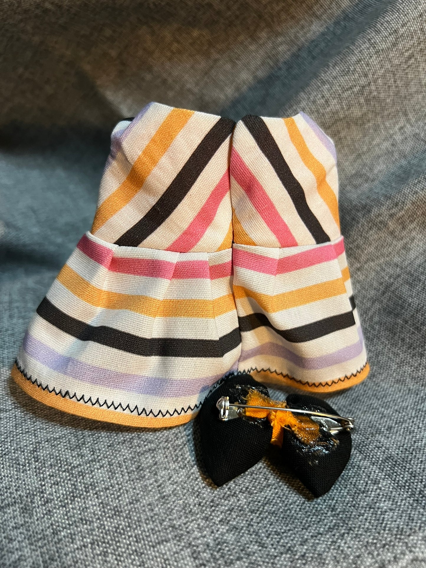 Halloween Dress and Bow Set: Orange, Pink, Purple, Black Stripes for 17cm Doll