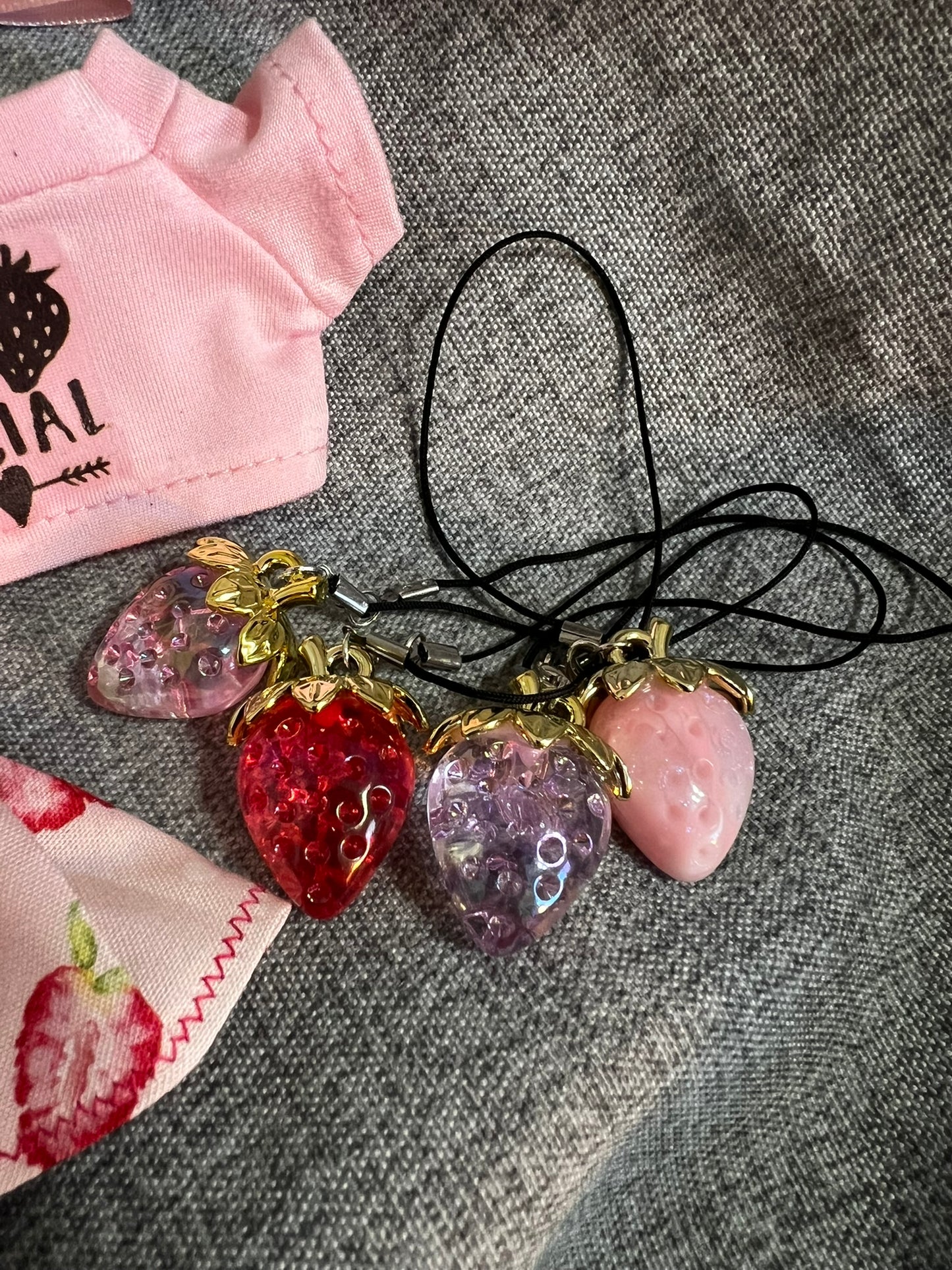 Pink Strawberry Tee & Skirt Set with Bow and Strawberry Accessory for 17cm Doll
