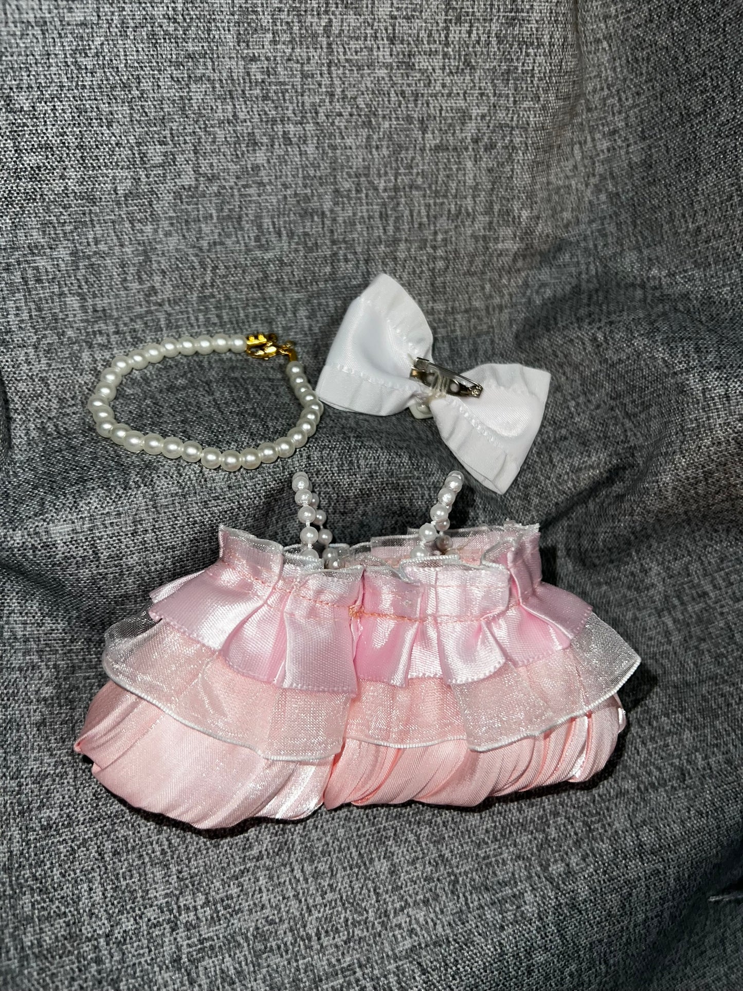 Pink Pearl Princess Dress Set (Dress, Bow & Necklace)