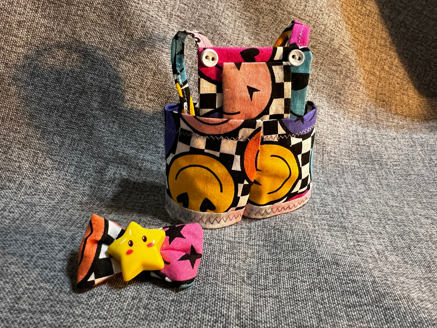 90's Happy Vibes Overalls and Matching Bow Set for 17cm Doll