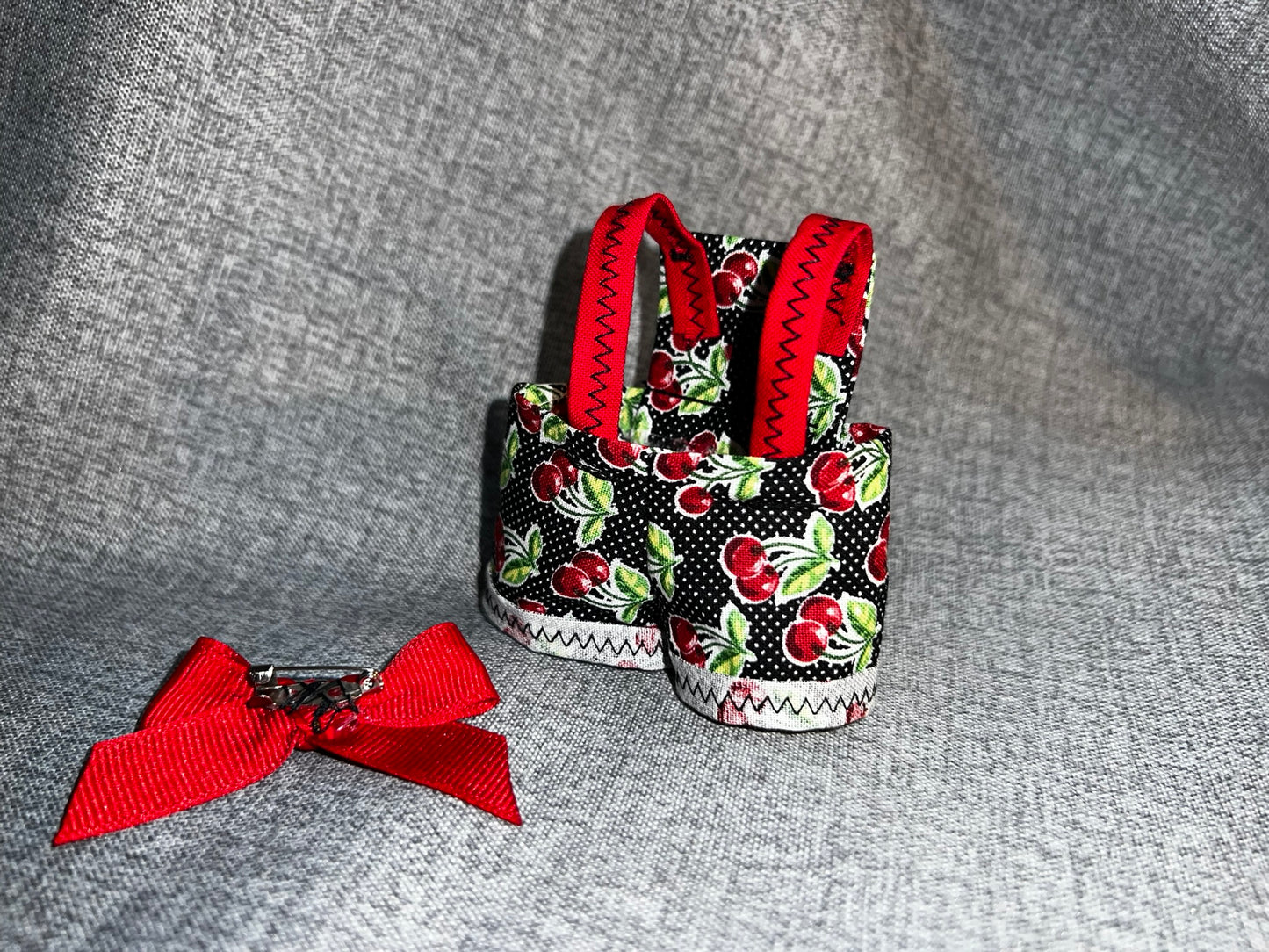 Vintage Cherry Pop Overalls with Red Bow for 17cm Doll