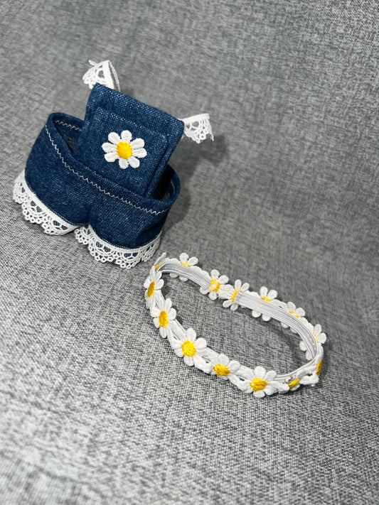 Daisy Denim Ruffle Overall & Headband Set