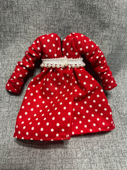 Red Polka Dot Pearl Accent Dress - fits BJD 1/6 Scale Fashion Doll