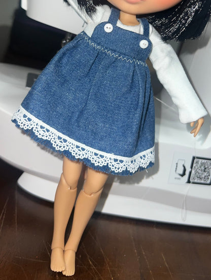 Denim Pinafore Dress Set - fits BJD 1/6 Scale Fashion Doll