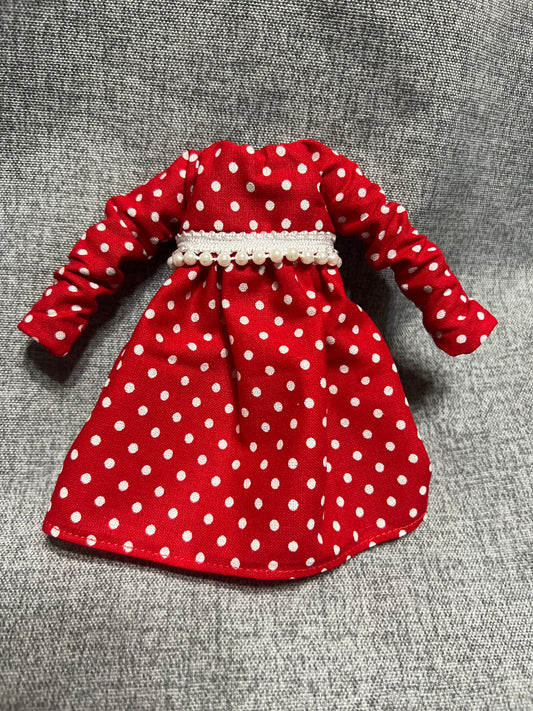 Red Polka Dot Pearl Accent Dress - fits BJD 1/6 Scale Fashion Doll
