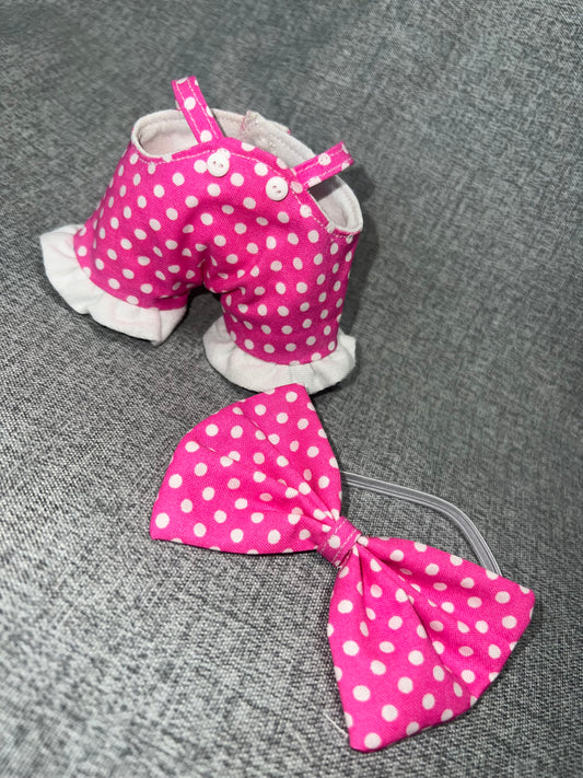 Pink Polka Dot Ruffle Romper & Bow Set
