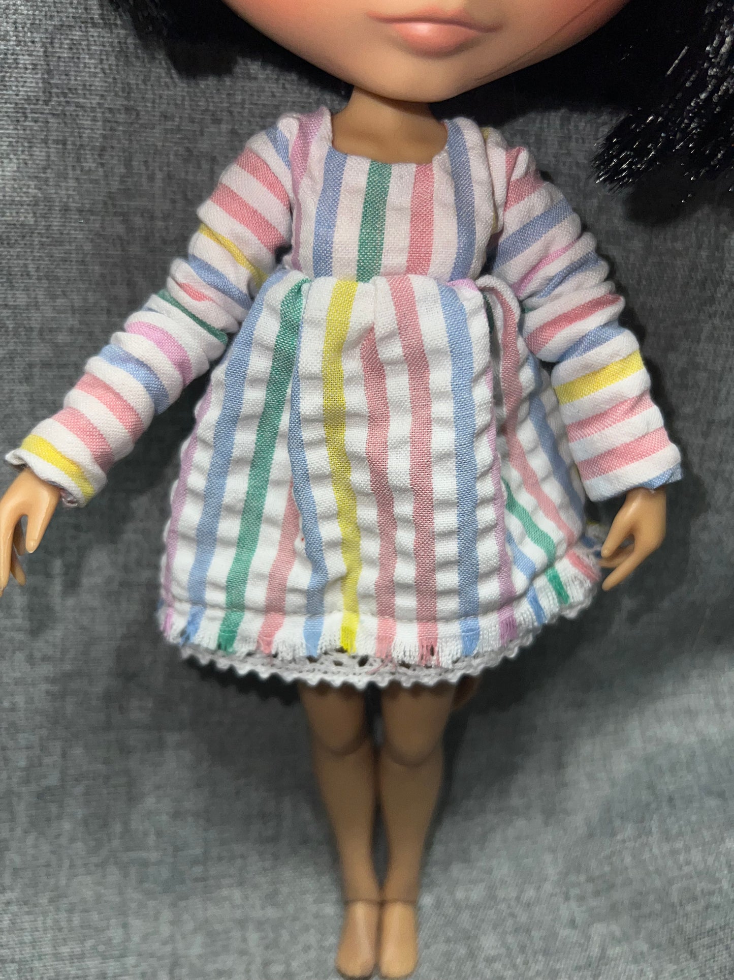 Pastel Rainbow Stripe Dress - fits BJD 1/6 Scale Fashion Doll