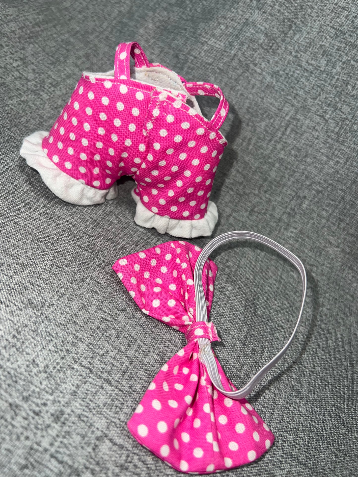 Pink Polka Dot Ruffle Romper & Bow Set