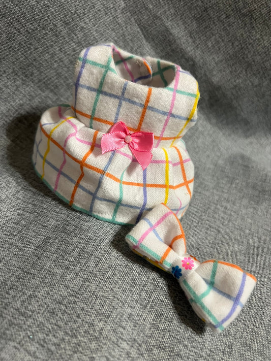 Plaid Dress and Matching Bow for 17cm Doll