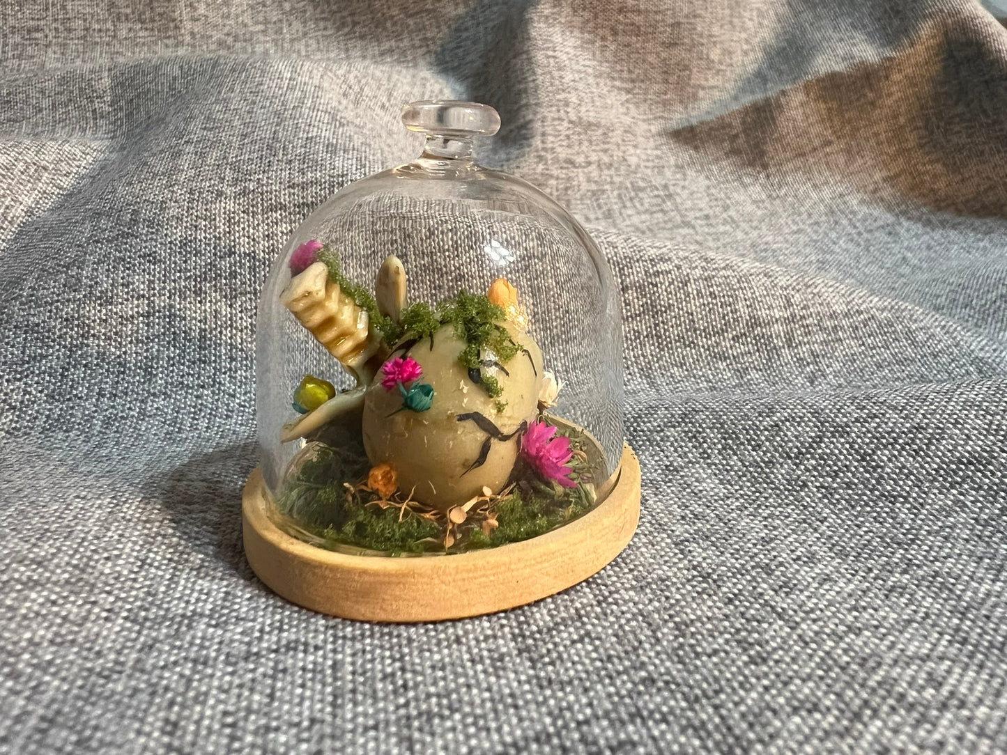 Glass Dome with Skull, Bones and Dried Flowers