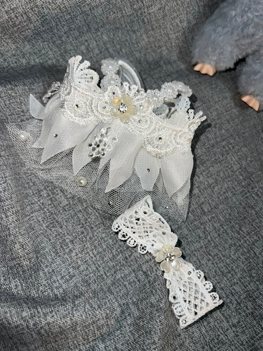 White Lace Butterfly Dress with Bow for 17cm Doll