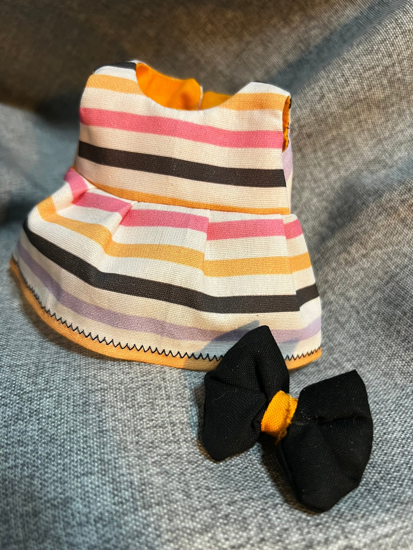 Halloween Dress and Bow Set: Orange, Pink, Purple, Black Stripes for 17cm Doll