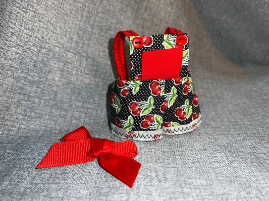 Vintage Cherry Pop Overalls with Red Bow for 17cm Doll