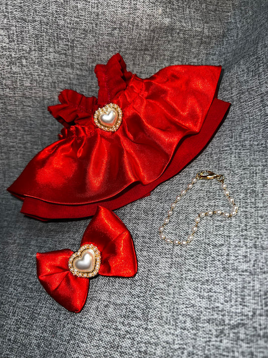 Ruby Heart Princess Set (Dress, Bow & Necklace)