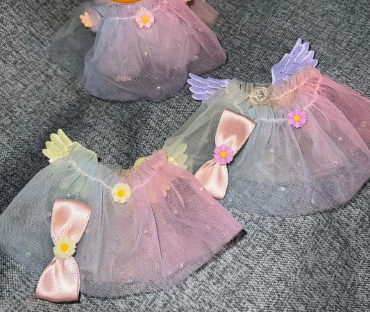 Rainbow Tulle Angel Wing Dress & Bow for 10cm Doll