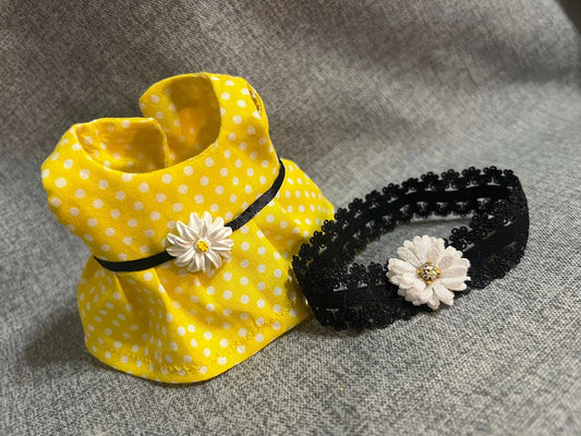 Yellow Polka Dot Daisy Dress with Headband for 17cm Doll