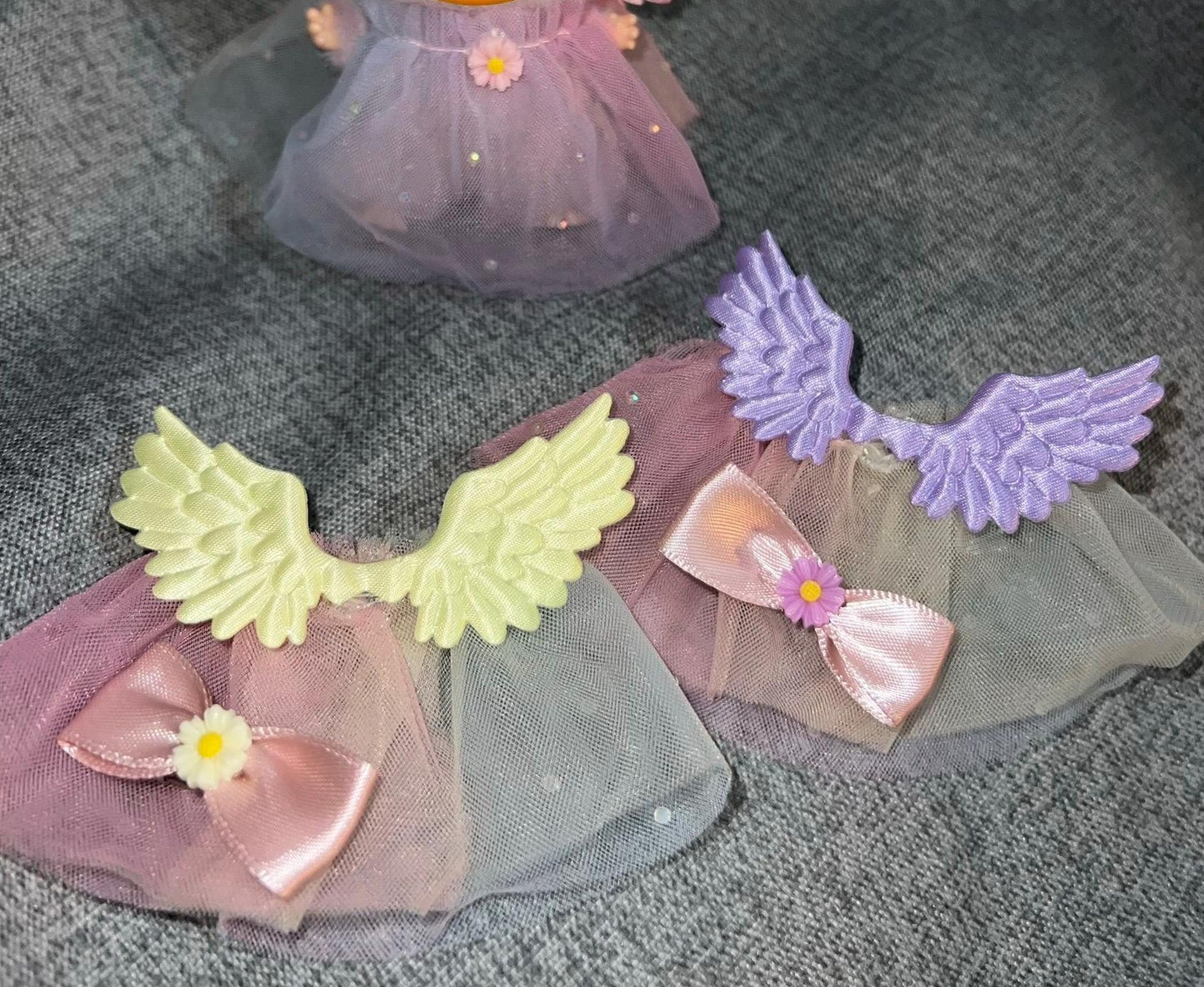 Rainbow Tulle Angel Wing Dress & Bow for 10cm Doll